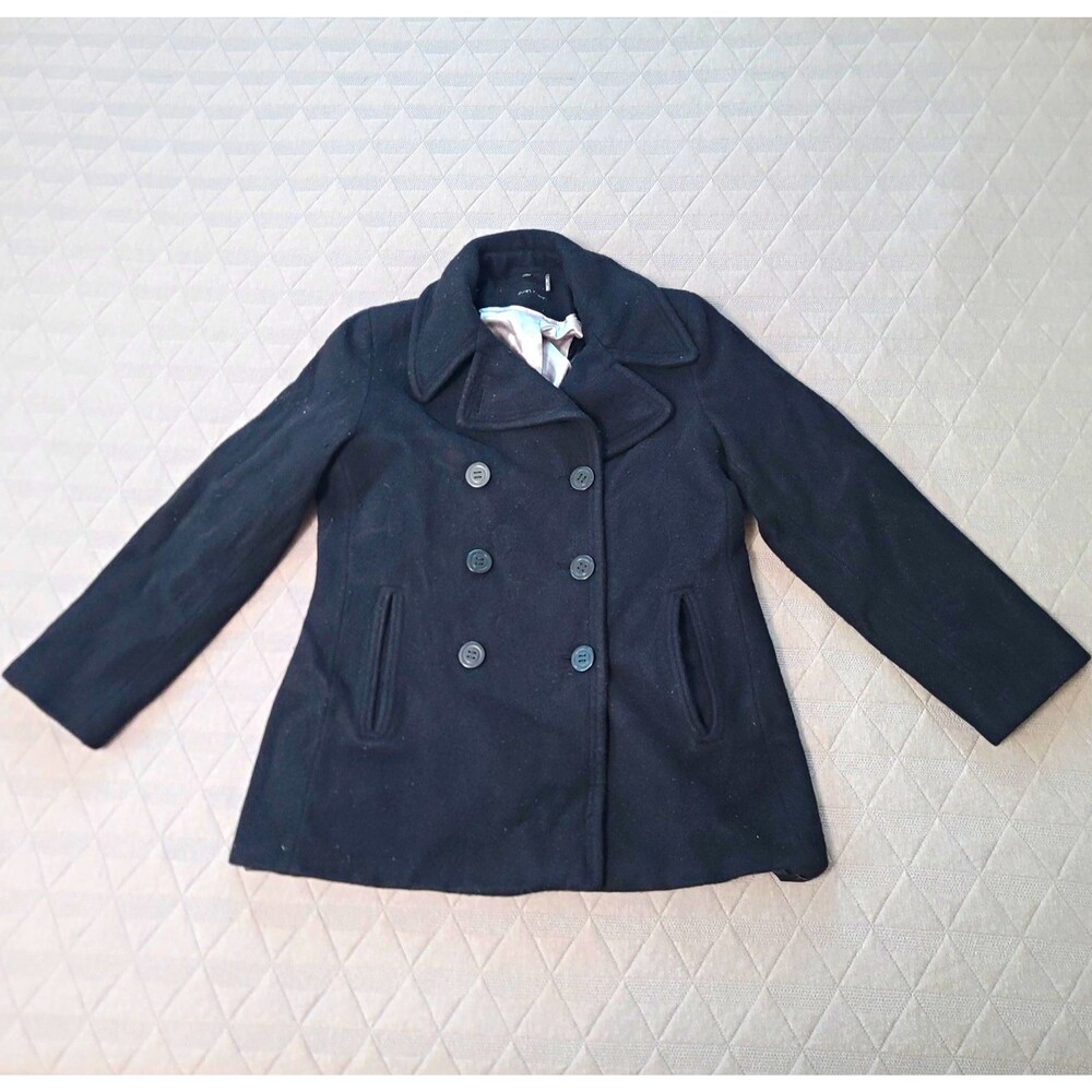 Calvin Klein Pea Coat Womens Size 10 Black Wool Blend Double Breasted Jacket